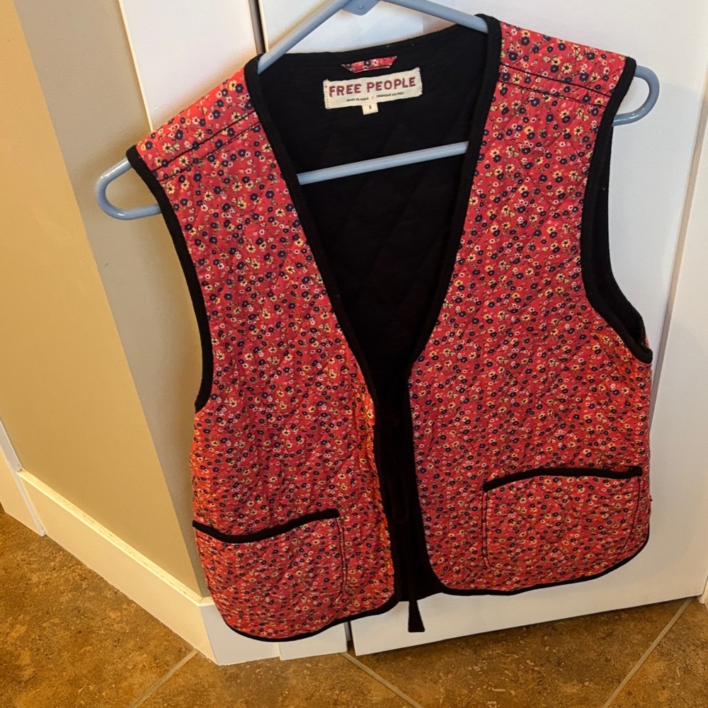 Free People Red Floral Vest